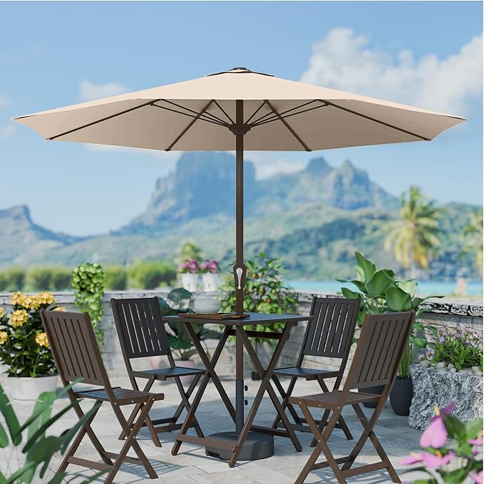 PatioKingdom 11FT Patio Umbrella,Outdoor Umbrella with Push Button Tilt and Crank,Market Table Umbrella with 8 Sturdy Fiberglass Ribs UV Protection(Beige, 11FT)