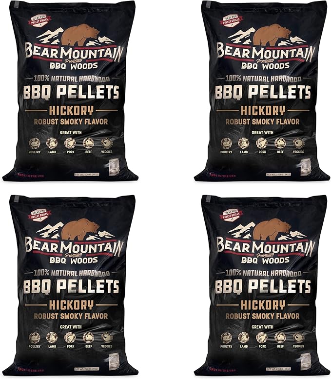 Bear Mountain FB14 Premium All Natural Low Moisture Hardwood Smoky Hickory BBQ Smoker Pellets for Outdoor Grilling, 40 Pound Bag (4 Pack)