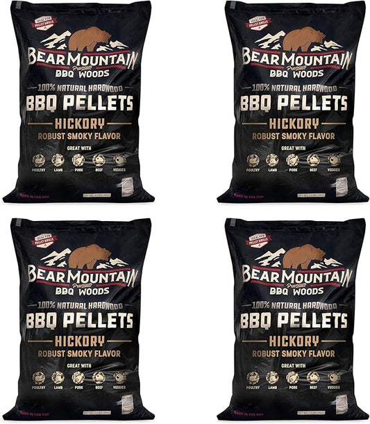 Bear Mountain FB14 Premium All Natural Low Moisture Hardwood Smoky Hickory BBQ Smoker Pellets for Outdoor Grilling, 40 Pound Bag (4 Pack)