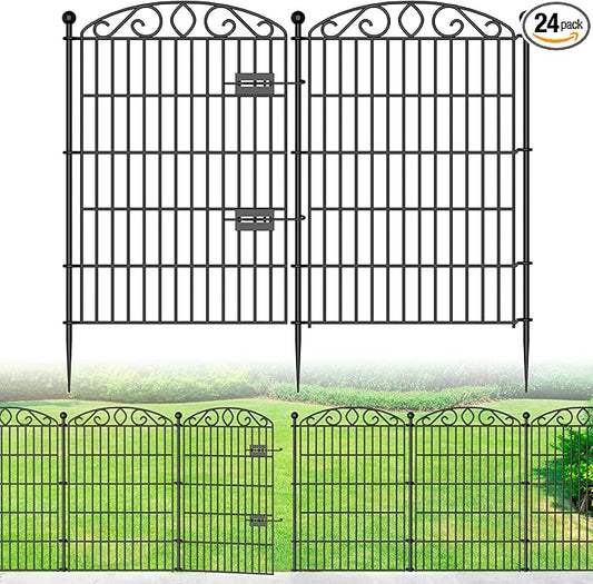 24 Panel Garden Fence - 36 in (H) x 48 ft (L) 23 Panels + 1 Gate, No Dig Rustproof Metal Tall Animal Barrier for Dogs Rabbits, Decorative Outdoor Border for Yard, Patio, and Flower Beds
