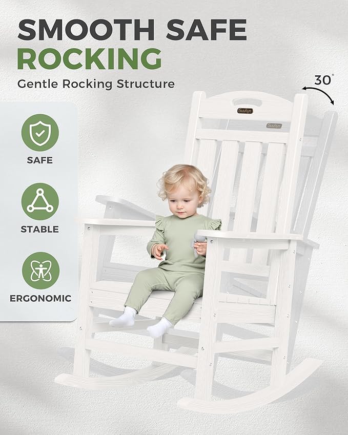 Oversized Outdoor Rocking Chair Set of 4, High Back Porch Rocker Chair, HDPE All Weather Resistant Rocking Chairs for Patio, 382lbs Weight Capacity, White