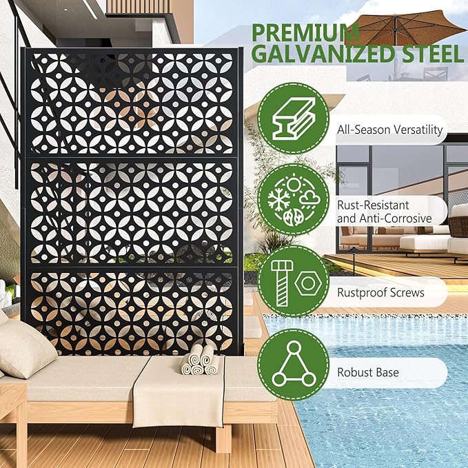 72" H×45" W Metal Privacy Screen Outdoor Privacy Screen Freestanding, Outdoor Privacy Screens and Panels, Decorative Privacy Fence with Expansion Screws and Ground Nails for Patio Lawn Deck.