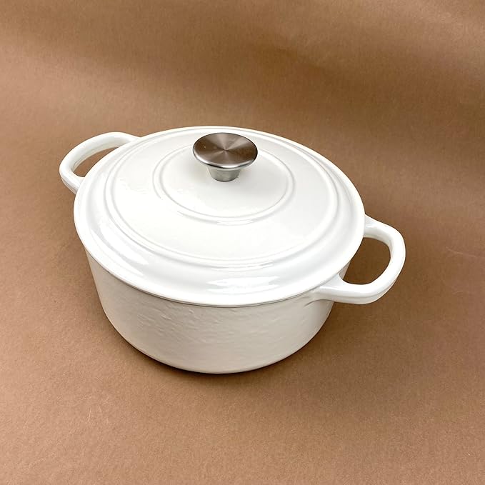 Commercial Grade, Cast Iron Enameled Cookware (White, Duch Oven 6qt)
