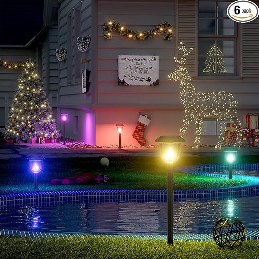 AOSEA 4 Pack Christmas Solar Pathway Lights Outdoor Waterproof - RGB Flash Mode Only Solar Lights for Outside, IP65 Rated, 12H Bright Landscape Lighting, Durable Plastic - Perfect for Garden & Walkway