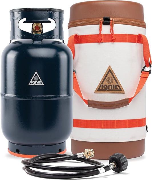 Ignik Refillable Gas Growler X 10-Pound Propane Tank with Carry Case and Adapter Hose, Natural Case/Blue Tank