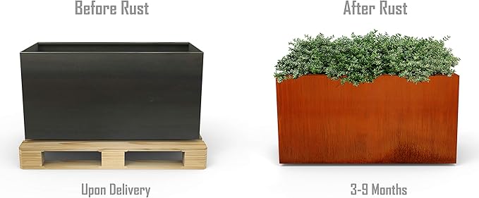 Plantercraft Large Rectangular Planters for Outdoor Plants 48x24x12 Inch Corten Steel Raised Garden Bed | Extra Large Outdoor Planter Box for Patios & Gardens | Heavy Duty 11-Gauge, Fully Assembled