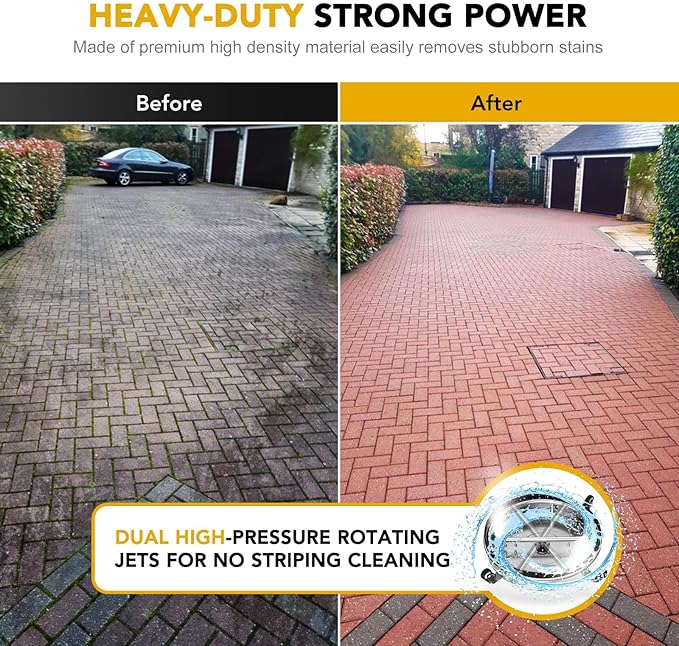 EVEAGE 16.5" Pressure Washer Surface Cleaner, EP003 Dual Handle Stainless Steel Surface Cleaner for Pressure Washer Power Washer, 4000 PSI, Perfect for Driveways, Sidewalks,Patios Cleaning (16.5inch)