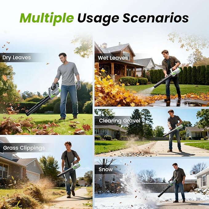 Leaf Blower Cordless 650CFM/170MPH with 2×4000mAh Batteries and Charger, PATOOLIO 5 Speed Mode Cordless Blower Handheld for Patio, Lawn Care, Snow Blowing, Leaves Blowing