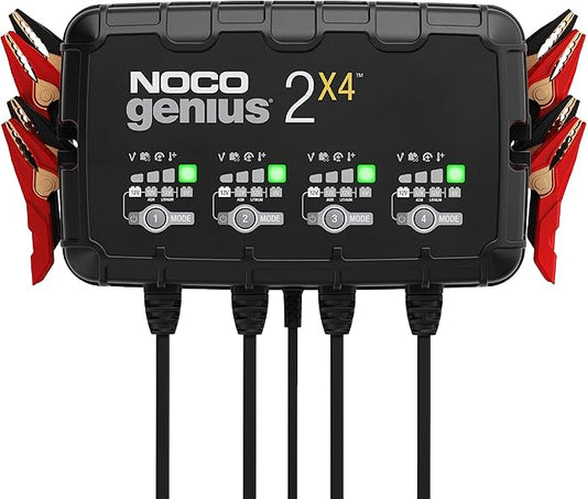 NOCO GENIUS2X4: 8A 4-Bank Smart Battery Charger (2A/Bank) - 6V/12V Automatic Maintainer, Trickle Charger & Desulfator with Overcharge Protection & Temperature Compensation – For Lead-Acid & Lithium