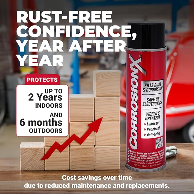 CorrosionX Rust Inhibitor, Industrial-Strength Dielectric Corrosion Prevention, Lubricant & Penetrant for Marine, Automotive, Electronics & RV, Protects Bolts, Cables, Engines, Parts, 4oz Applicator