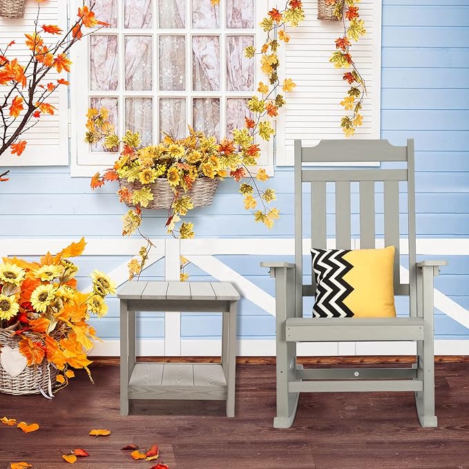 Rocking Chair, All Weather Resistant Poly Lumber Outdoor Porch Rocker, Rocking Chairs for Outdoor, Indoor, Patio, Deck, Garden, Backyard, Load Bearing 380 lbs - Grey
