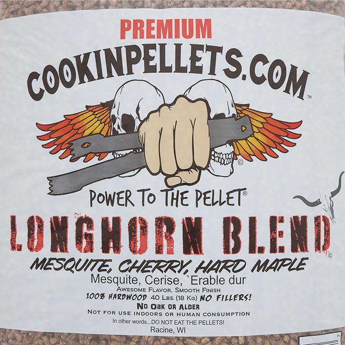 CookinPellets 40-Pound Longhorn Blend Premium Natural Grill Smoker Smoking Mesquite/Cherry/Maple Hardwood Wood Pellets, (5 Pack)