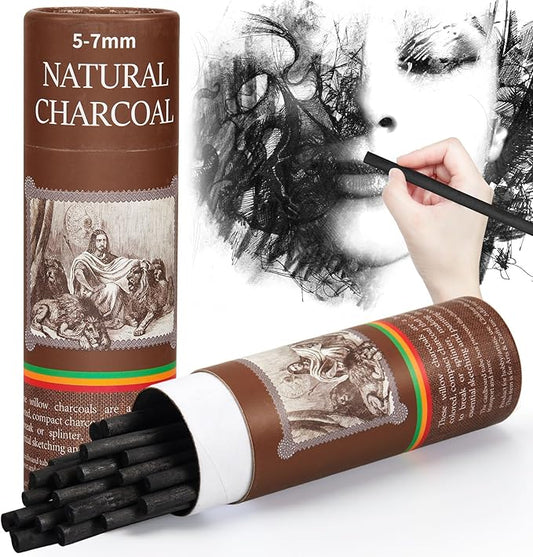 Gueevin 25 Pcs Willow Charcoal Sticks, Willow Charcoal, Artists, Beginners, Students, Perfect for Sketching, Drawing, Shading, and Fine Art Christmas Gifts for Art (5-7mm)