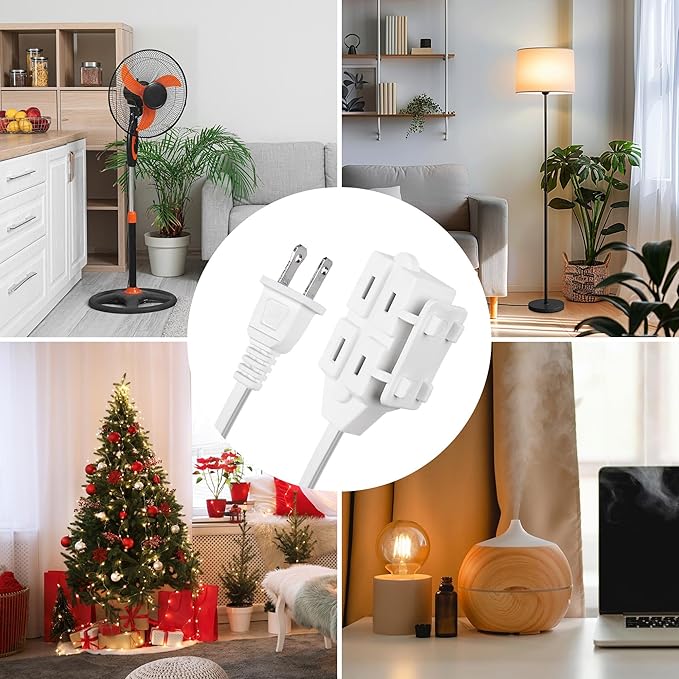 BN-LINK 12ft Extension Cord with Footswitch 16/2 SPT-2, 3-Outlet Indoor Extension Cord with On Off Switch, for Christmas Tree and Holiday Decorations, White