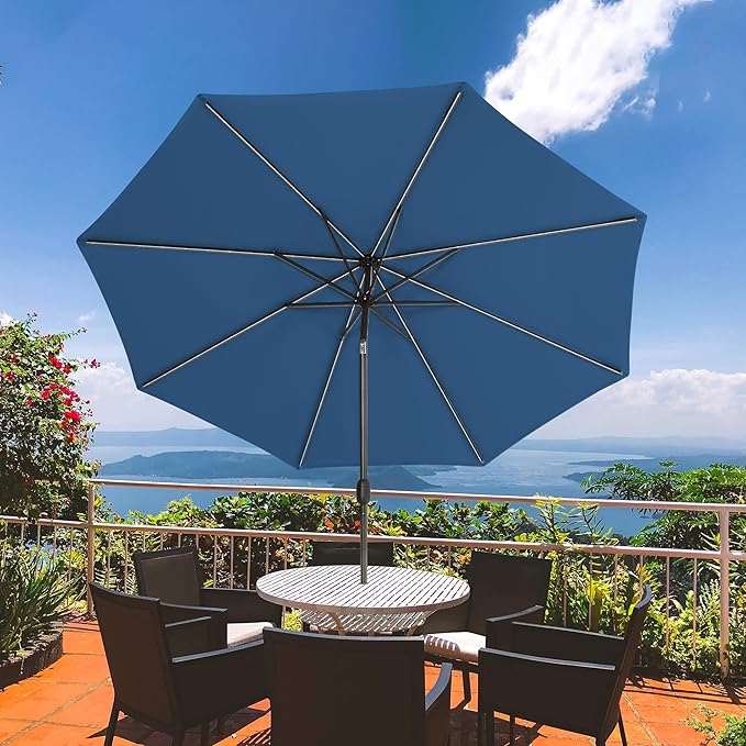 Sundale Outdoor Olefin 5-Year-Non-Fading Solar 88 LED 10FT Solar Patio Umbrella with Sand Bag Base, Outdoor Umbrella with Tilt and Crank, Navy