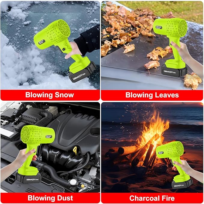 Leaf Blower with 21V*2 Pcs Batteries, 950000RPM Powerful Fan, High Variable Speed 200 MPH, Handheld Air Blower, Perfect for Car Drying, Patio Cleaning, Lawn Caring, Leaves Blowing (Green)