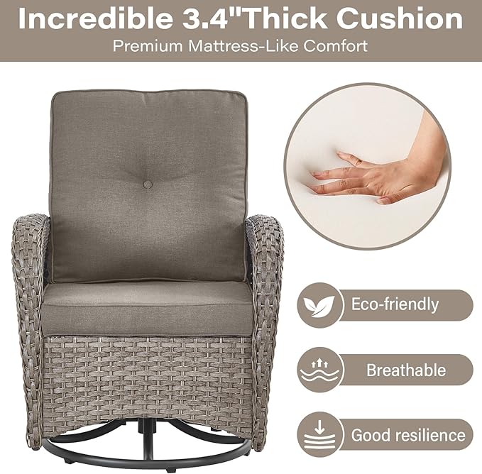 Belord 5 Pieces Wicker Patio Furniture Set - Swivel Rocker Outdoor Chairs with Ottomans and Side Table, Small Patio Conversation Set for Deck Porch Backyard