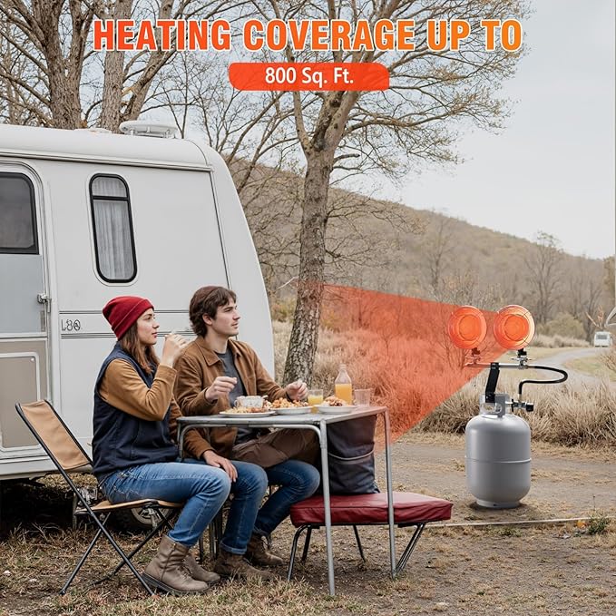 30,000 BTU Double Tank Top Portable Propane Radiant Heater, Portable Gas Heater with 3 Heating Modes, Shut-off Valve and Tip-over Protection