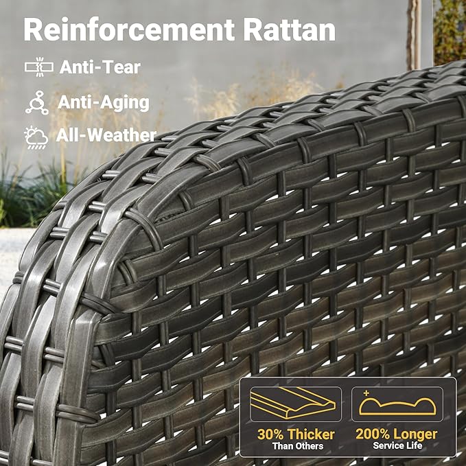 ovios 4 Pieces Patio Furniture Set, Outdoor Wicker Sofa with Coffee Table, Chairs, All Weather High Back Rattan Loveseat Couch with Comfy Cushions, Grey