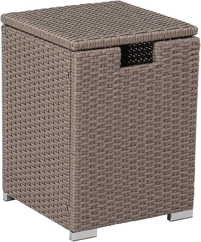COSIEST Outdoor Hideaway Wicker Grey Tank Table for Gas Fire Pits, Hides Standard 20 Gallon 16-inch Propane Tank Cover