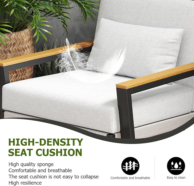 Aluminum Patio Sofa Set with PE Rope Weaving, 500lbs Capacity Outdoor Conversation Set, Waterproof UV-Resistant Cushions & Powder-Coated Frame, Modern Sectional for Poolside, Garden Grey