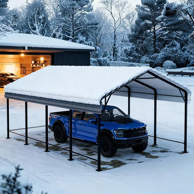 JAMFLY Carport, Heavy Duty Carport Canopy with Galvanized Steel Roof and Frame, Metal Car Garage Upgraded Extra Large Garage for Pickup, Boat, Car and Tractors