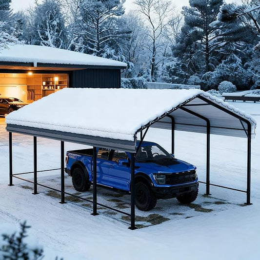 JAMFLY Carport, Heavy Duty Carport Canopy with Galvanized Steel Roof and Frame, Metal Car Garage Upgraded Extra Large Garage for Pickup, Boat, Car and Tractors