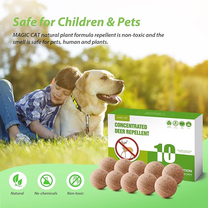 MAGIC CAT® Deer Repellent, Rabbit Repellent Outdoor Natural Peppermint Oil Deer Repellant for Plants Pet Family Safe, Deer Deterrent Balls Keep Rabbit Out of Lawn Garden Yard Shrub and Trees-10P
