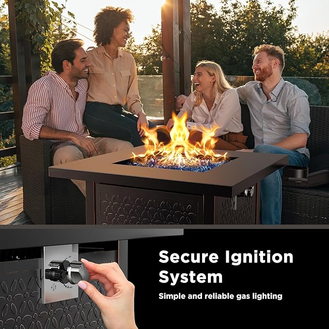 Ciays 28" Propane Fire Pit Table with 50,000 BTU Output, Outdoor Gas Fire Pit Table CSA-Certified for Outside Patio with Glass Rocks and Removable Lid, Extra-Wide Anti-Tip Base for Child & Pet Safe