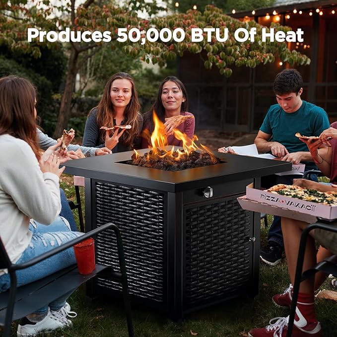 Ciays 32 Inch Propane Fire Pit, CSA-Listed Outdoor Gas Fire Pits 50,000 BTU Steel Fire Pit Table with Lid, Add Warmth and Ambience to Gatherings and Parties On Patio Deck Garden, Black,CIFPT4B