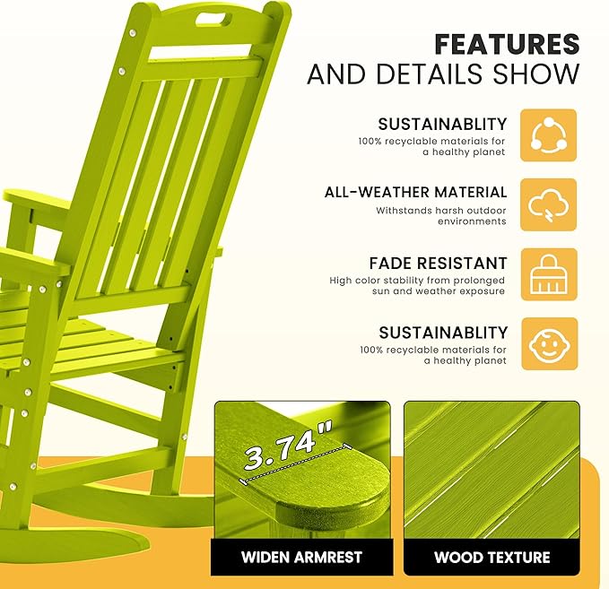 LOUNZY HDPE Outdoor Rocking Chairs Set of 2, Lime