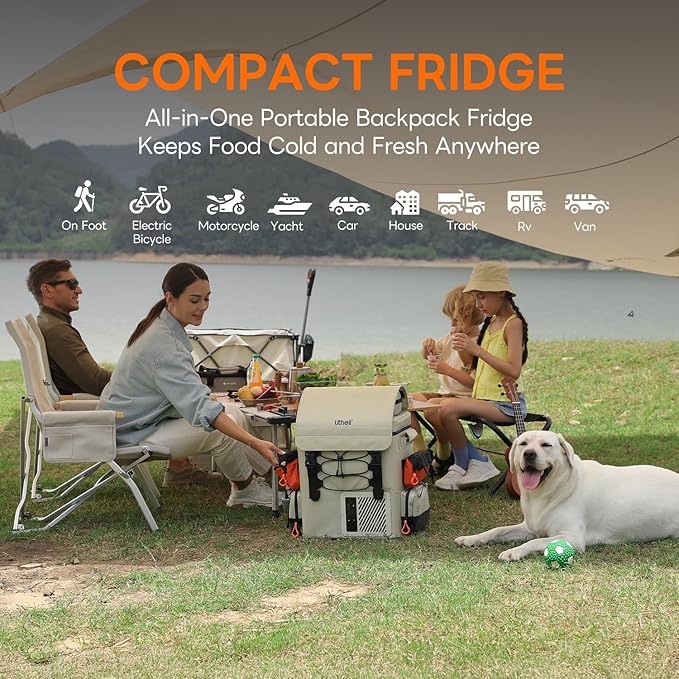 LiTHELi Frozen Pack 12V Car Refrigerator & Portable Electric Cooler, 20L/21QT with 2 U20 Batteries, -4~68℉ Travel Fridge Freezer for Camping, Road Trips, RV, Boat & Beach (Backpack Design)