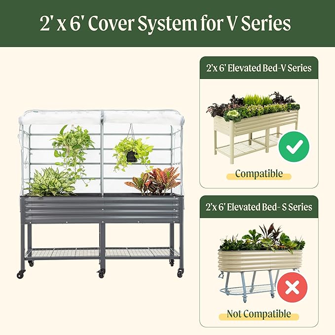 Frost Cover System for 2' x 6' Elevated Garden Bed - V Series, Winter Freeze Protection Covers for Outdoor & Patio Plants, Greenhouse Cover for Extending Growing Season, Garden Bed Not Included