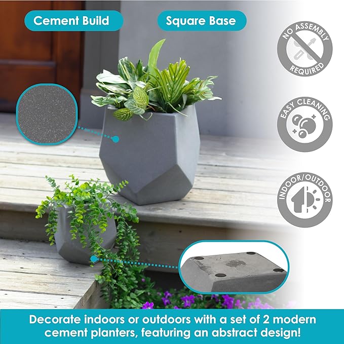 Sunnydaze Outdoor Concrete Planter Set - 2 Lightweight Concrete Pots for Plants - Moondust