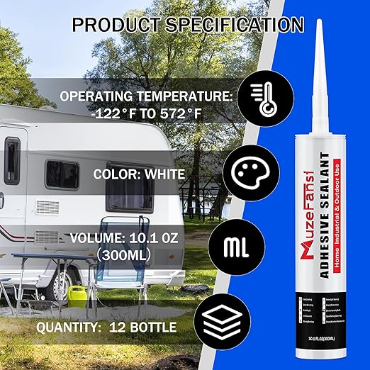 RV Roof Sealant 12Pack, Self-Leveling Lap Sealant for RV Roofs,White RV Caulking Sealant Lap Sealant for Camper Trailer Roof Window, Waterproof RV Silicone Sealant Roofing Repair Kit