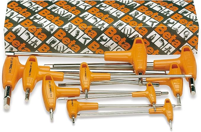 Beta 96T SAE (Inch) T-Handle Hex Key Wrench 10-Piece Set | High Torque Ergonomic Allen Wrench |Dual Hex Tips | Drop Prevention Hole | Industrial Strength | Made in Italy | 3/32-3/8"