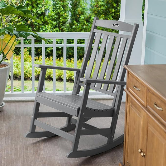 FUNBERRY Outdoor Rocking Chairs, HDPE All Weather Poly Lumber Rocker, High Back Patio Rockers Easy Assembly