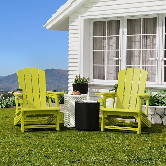 FONTOI Adirondack Chair，Plastic Outdoor Chairs Without Screws Install，Patio Adirondack with Cup Holder，400 LBS Capacity Recliner Chair Garden Chair for Backyard Lawn Beach Yellow
