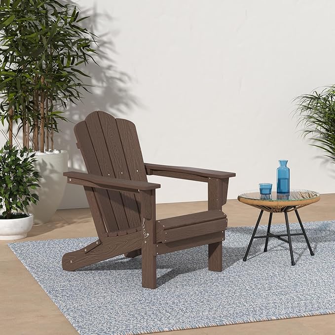 KINGYES Folding Adirondack Chair Set of 8, HDPE All-Weather Folding Adirondack Chair, Brown