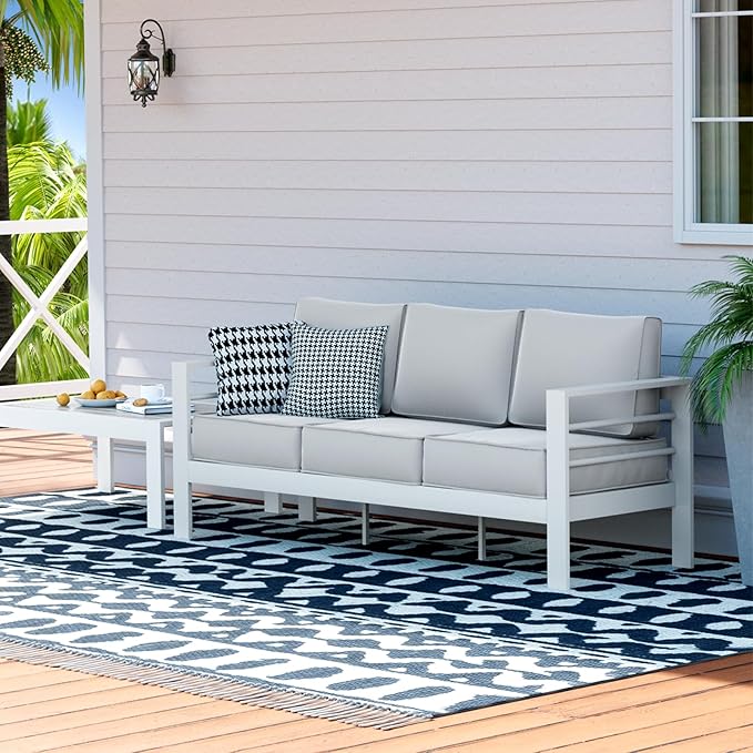 UDPATIO 3-Seat Patio Sofa Outdoor Aluminum Patio Furniture with 5" Thick Cushion and Waterproof Cover