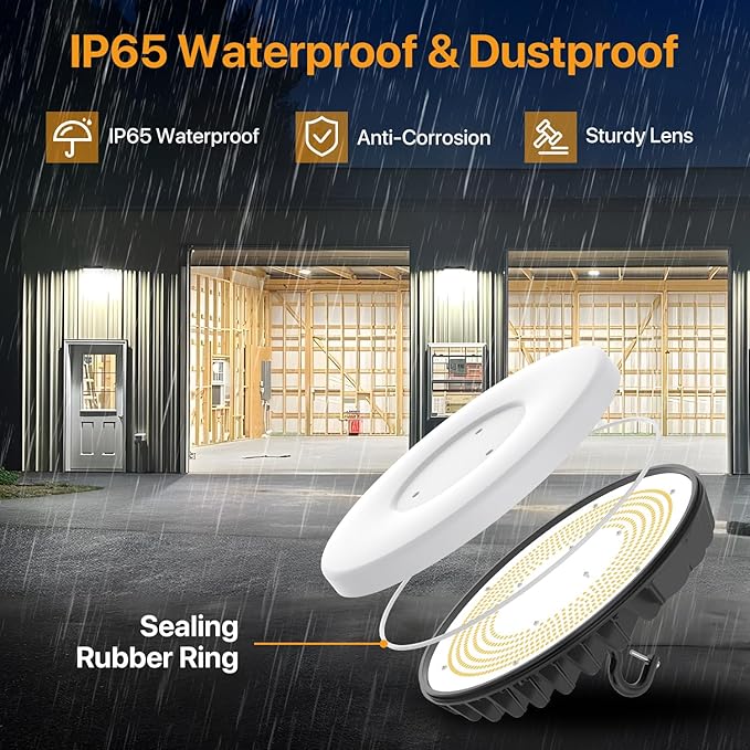 LED Shop Lights 150W - 18000LM UFO LED High Bay Light with 3 CCT Adjustable, 10%-100% Dimmable Remote Control IP65 Waterproof Garage Lighting for Workshop Warehouse Gym Basement