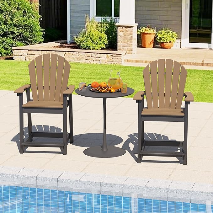 OTSUN Outdoor Tall Adirondack Chairs Set of 6, Patio Bar Stool Chair with High Back, 400lbs, Widened Arms, All-Weather Balcony Chair for Backyard, Garden, Yard - Chocolate & Black