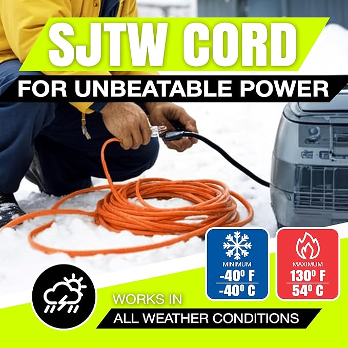 100ft Outdoor/Indoor Extension Cord 10/3 Gauge Ultra Heavy Duty 3 Prong SJTW, Waterproof, Flexible Cold-Resistant Long Power Cord,15A 125V 1875W, Orange by LifeSupplyUSA