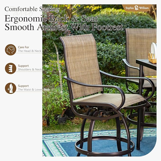 Sophia & William Outdoor Bar Set, Patio Bar Table and Chairs Set, All Weather Textile Fabric, Counter Height Patio Set - 4 x Swivel Bar Chairs, 1 x Rectangular Bar Table