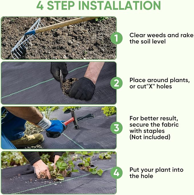 TICONN 3Ft x 50Ft Weed Barrier Fabric Heavy Duty, 3.2Oz Landscape Fabric for Garden, Yard, Driveway, and Vegetable Cultivation (1PK)