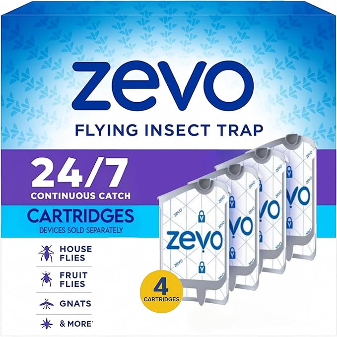 Zevo Flying Insect Trap 4 Refills – Compatible with Zevo Plug-in Insect Devices - Mess Free