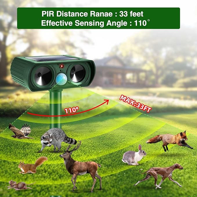 4Pack Solar Ultrasonic Animal Repellent Outdoor Deer Repellent Devices with Motion Detection&Flash Light Raccoon Rabbit Squirrel Dog Cat Deterrent,2025 Keep Rodent Chipmunk Away for Lawn Yard Garden