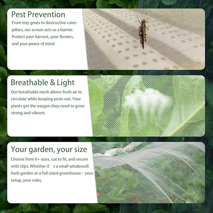 Garden Netting Pest Barrier, 10x33Ft Fine Bug Netting for Vegetable Plants Fruits Flowers Crops Greenhouse Row Cover Raised Bed Barrier Screen Protection Net Cover