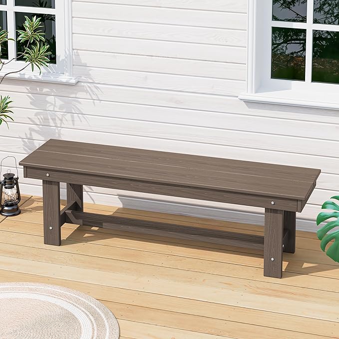 SERWALL 2-Person Outdoor Bench Backless, HDPE Outdoor Benches Weatherproof, 700 Lbs Weight Capacity, Poly Lumber Patio Furniture for Garden, Porch and Park, Coffee, 2 Pack