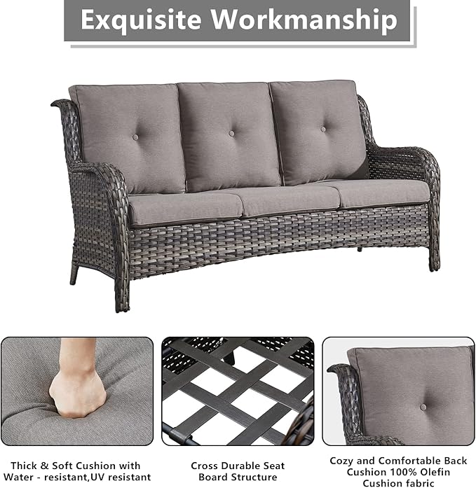 Rilyson Wicker Patio Furniture Set - 6 Piece Rattan Outdoor Sectional Conversation Sets with 2 Sofa,2 Armrest Chairs and 2 Ottomans for Porch Deck Garden(Mixed Grey/Grey)